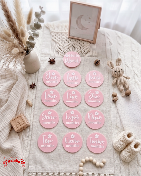 Personalised Baby Milestone Disc Set | Baby Photo Prop | New Baby Gift