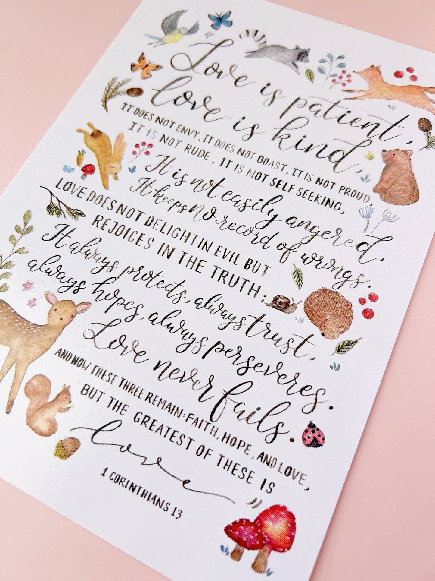 “Love is…” 1 Corinthians 13 Art Prints Woodland Theme