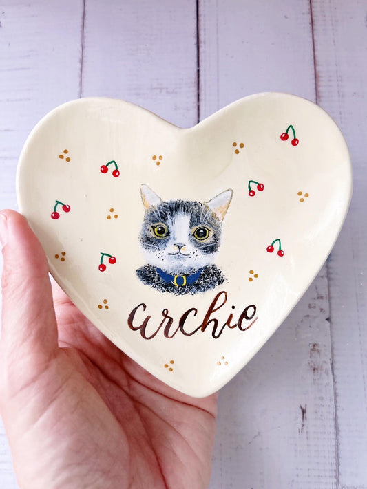 Personalised Gift | Custom Pet Portrait Ceramic Heart Shaped Trinket Tray | Handpainted