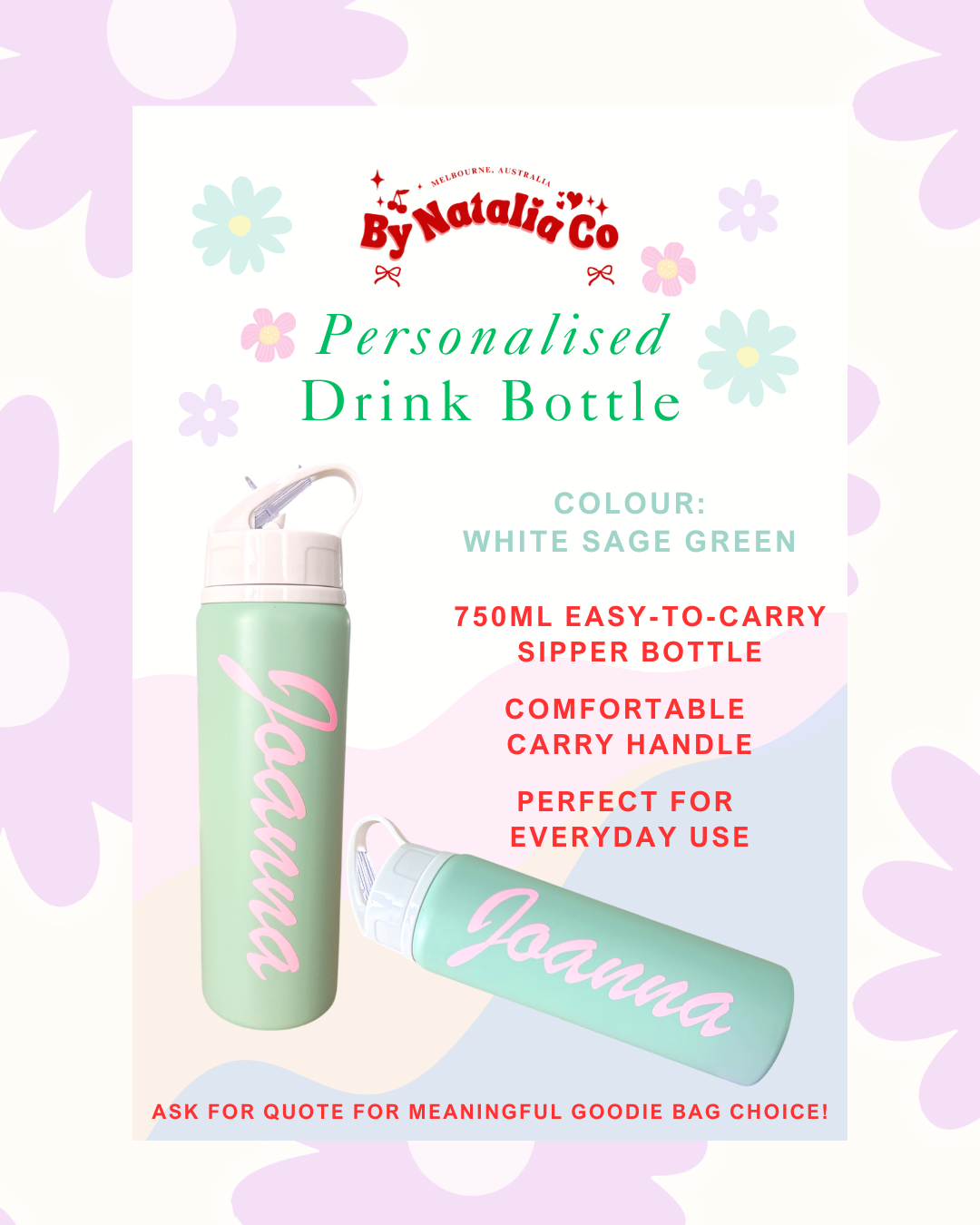 Personalised Gifts Ideas | Drink Bottle Pretty Pastel Colours
