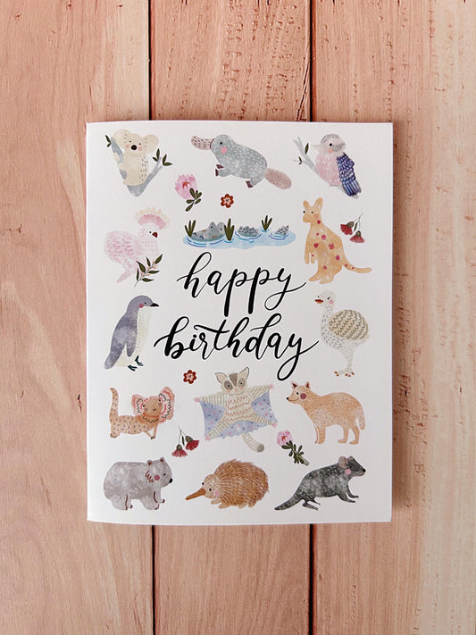 Australian Animals Birthday Card: Handmade Native Wildlife Illustration
