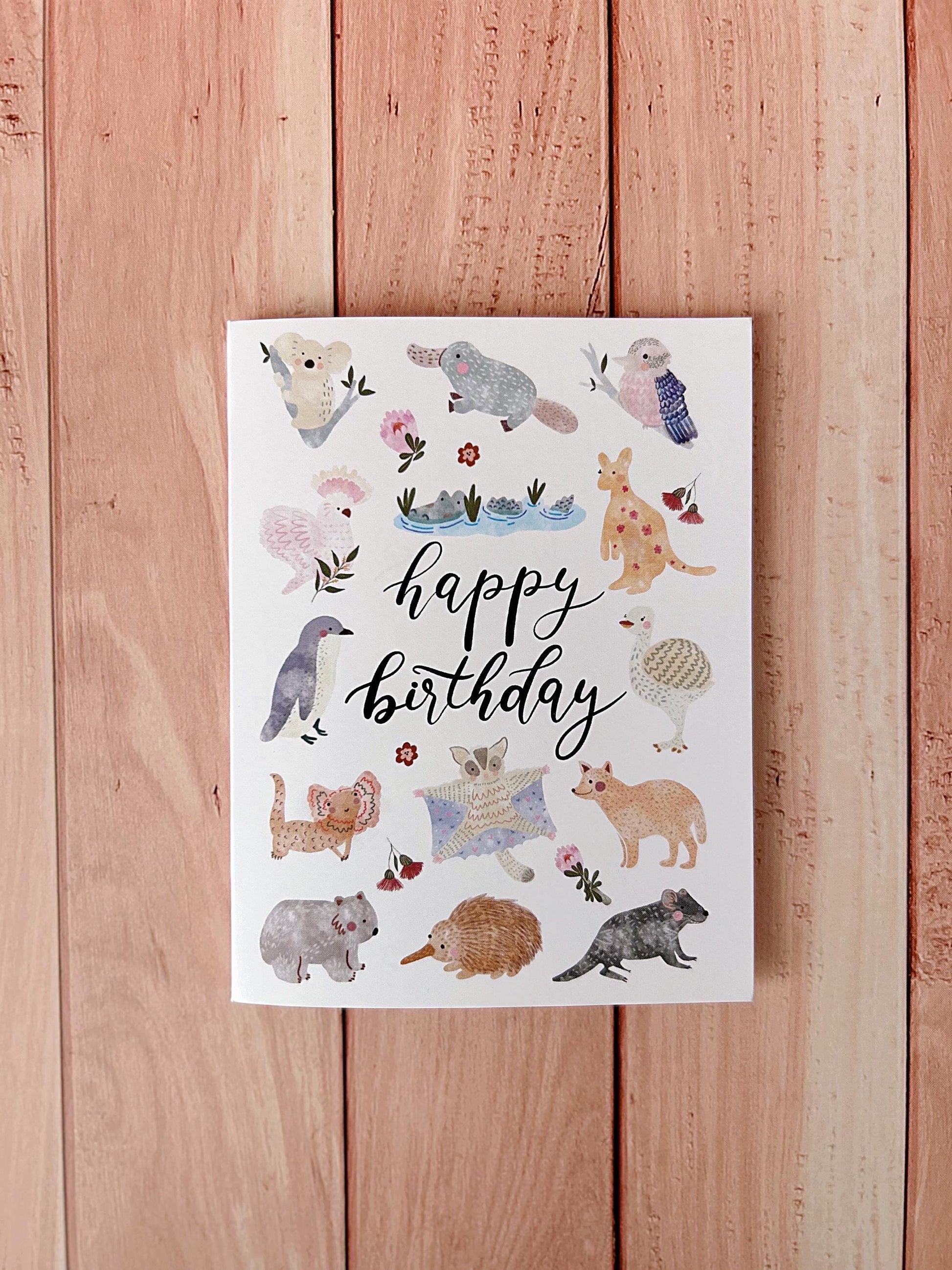 Australian Animals Birthday Card: Handmade Native Wildlife Illustration