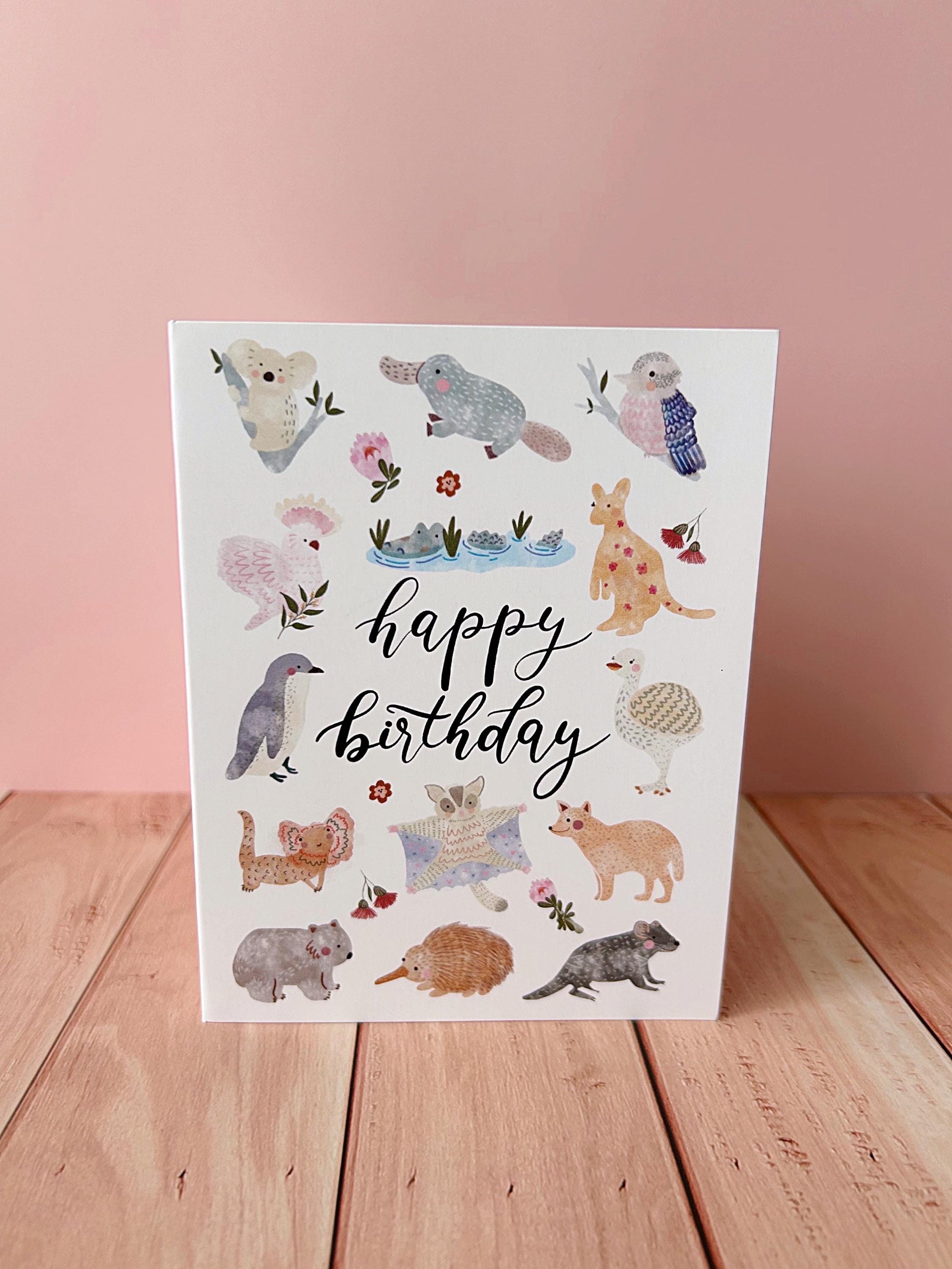 Australian Animals Birthday Card: Handmade Native Wildlife Illustration