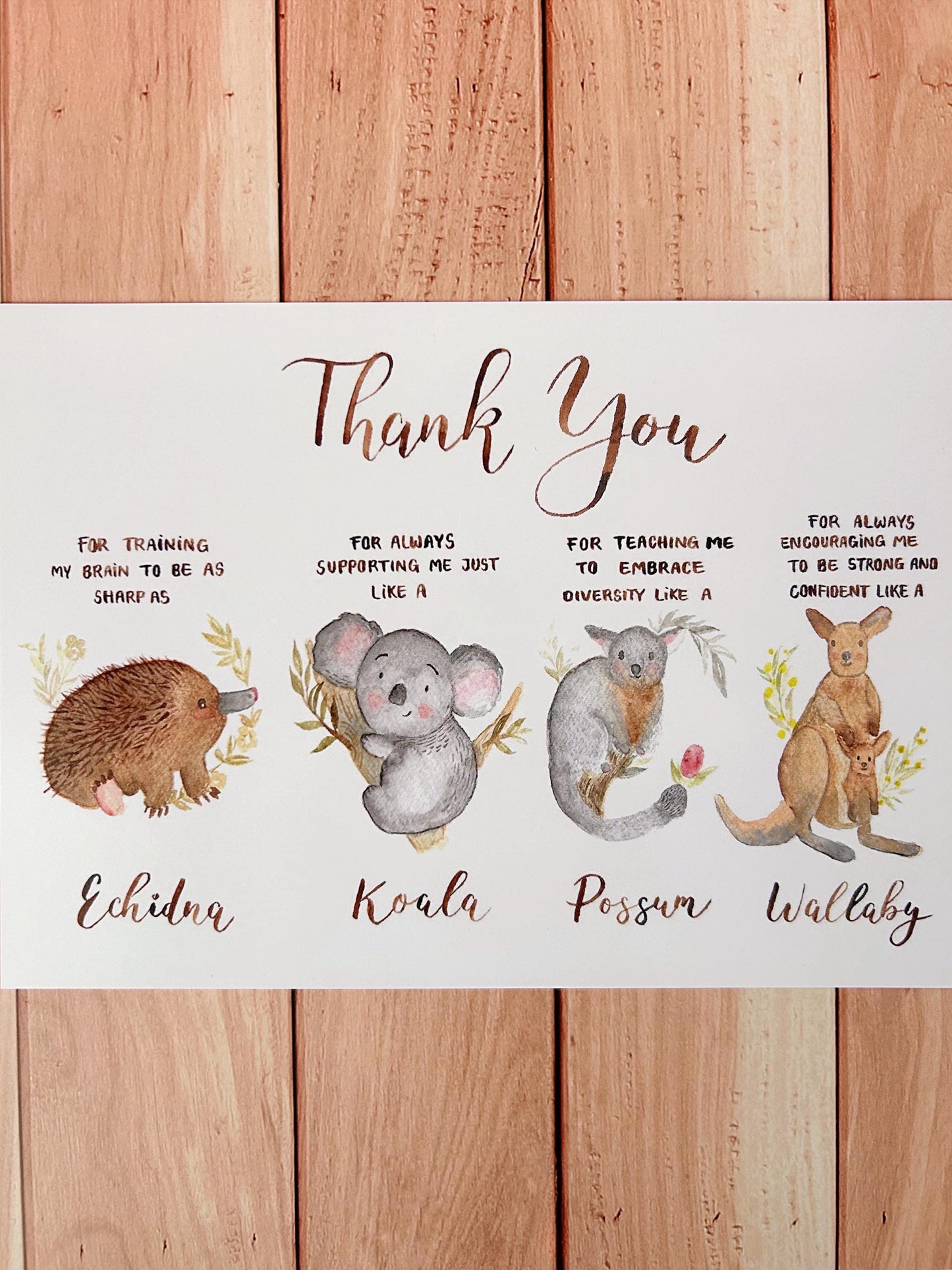Australian Animals Thank You Card: Watercolor Teacher Appreciation