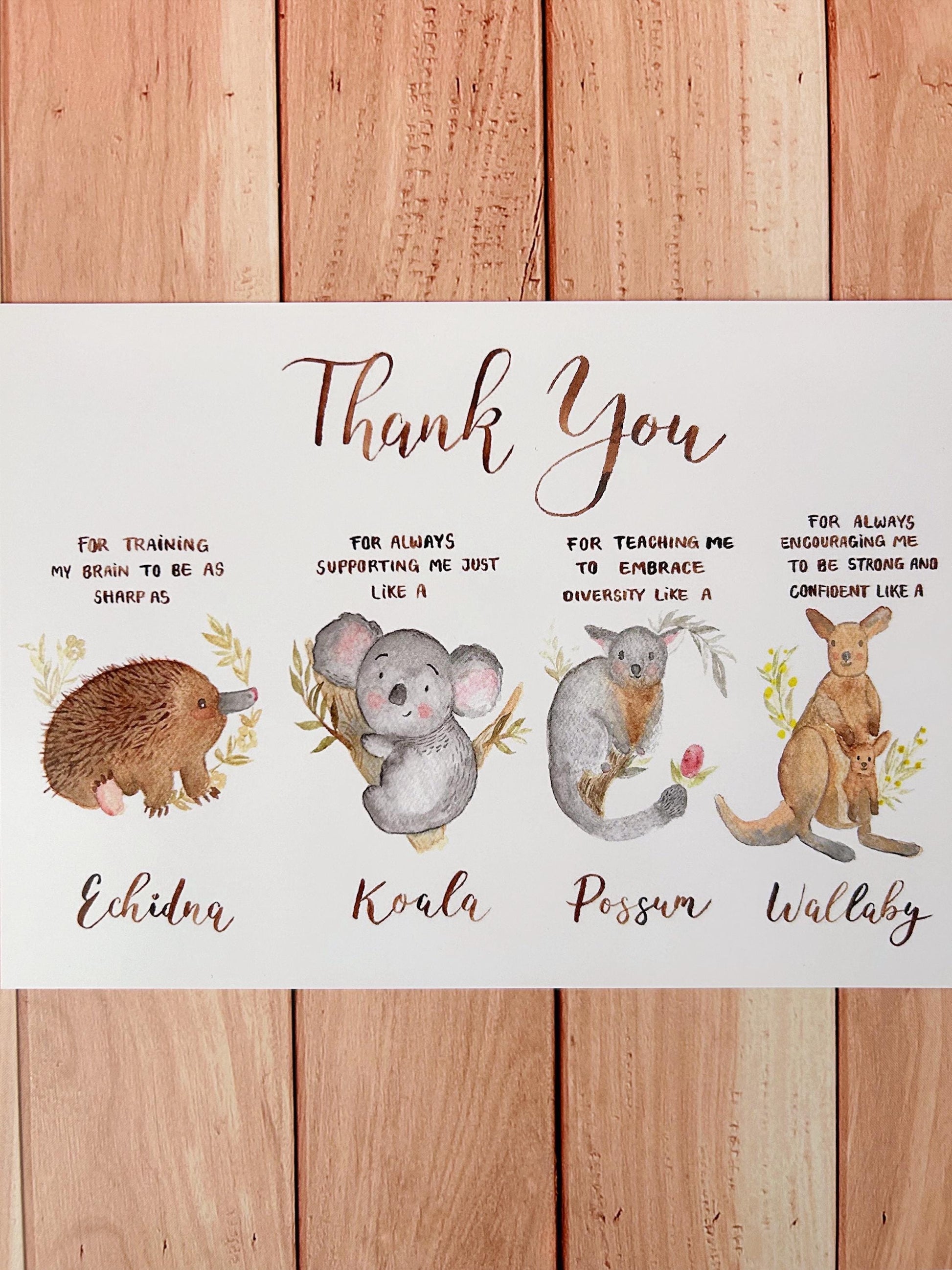 Australian Animals Thank You Card: Watercolor Teacher Appreciation
