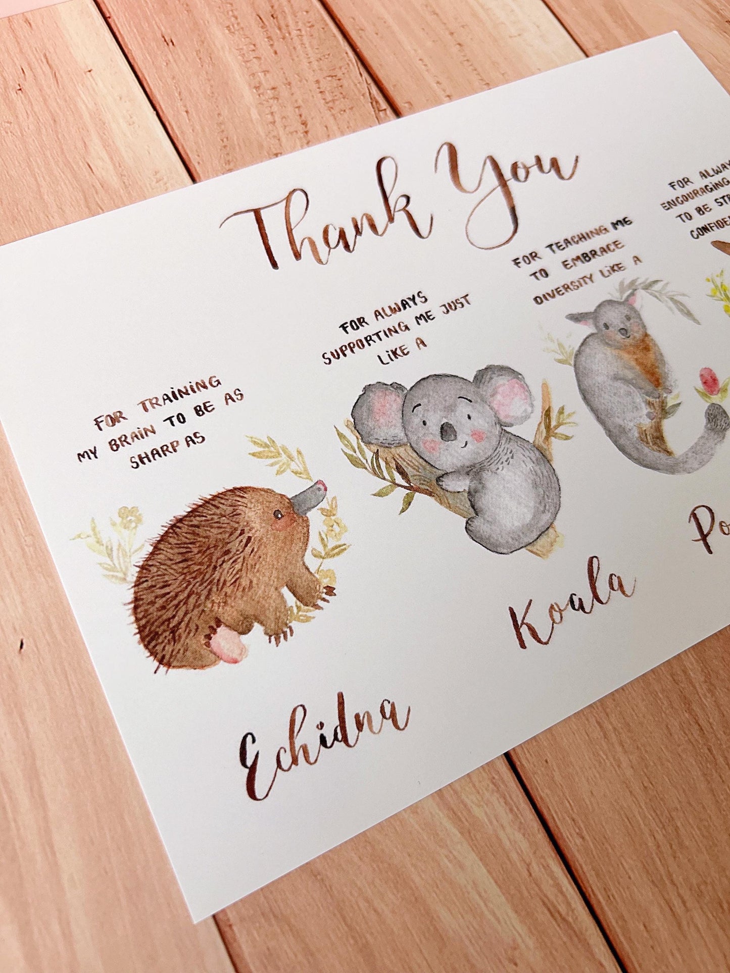 Australian Animals Thank You Card: Watercolor Teacher Appreciation