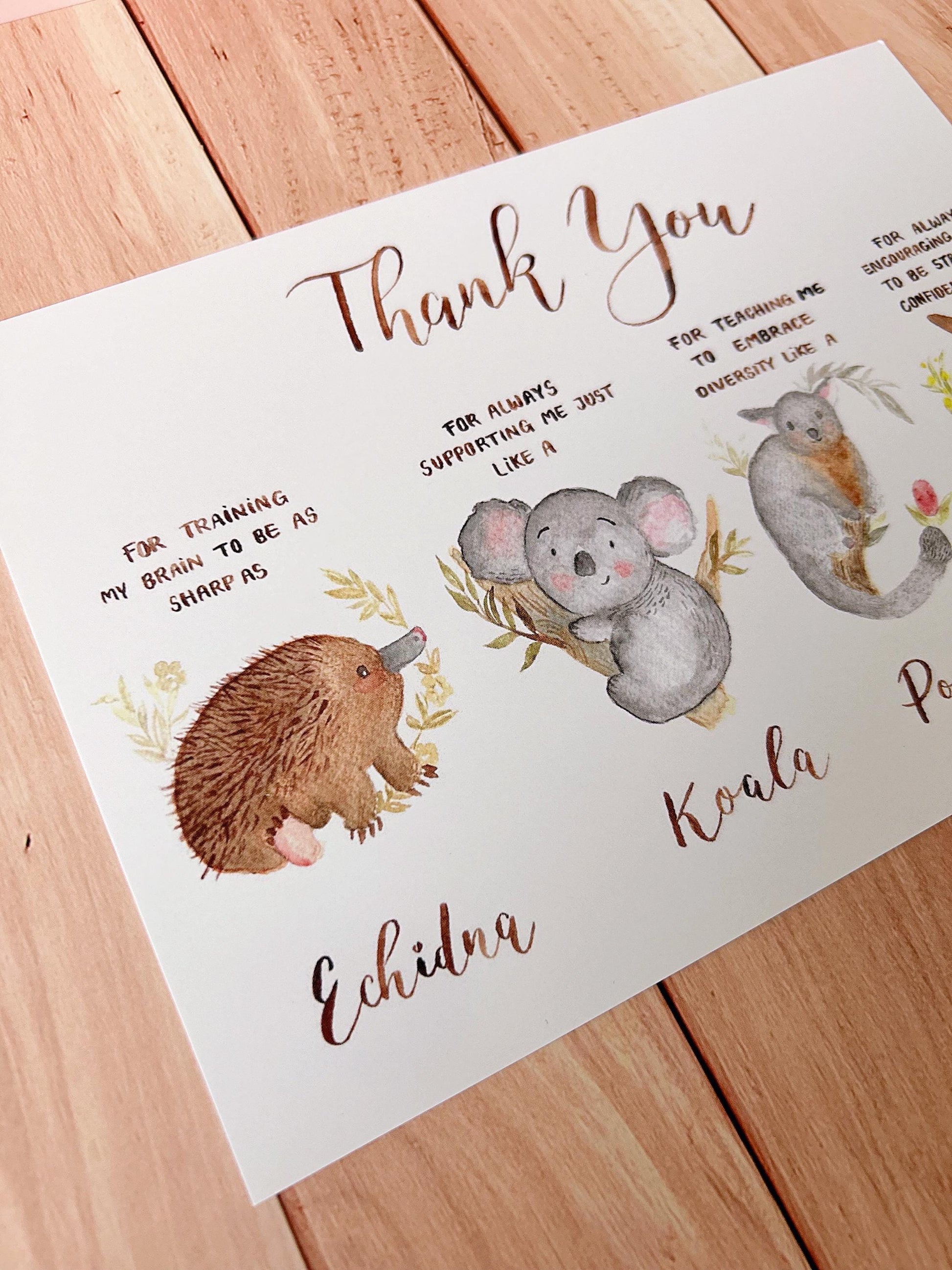 Australian Animals Thank You Card: Watercolor Teacher Appreciation