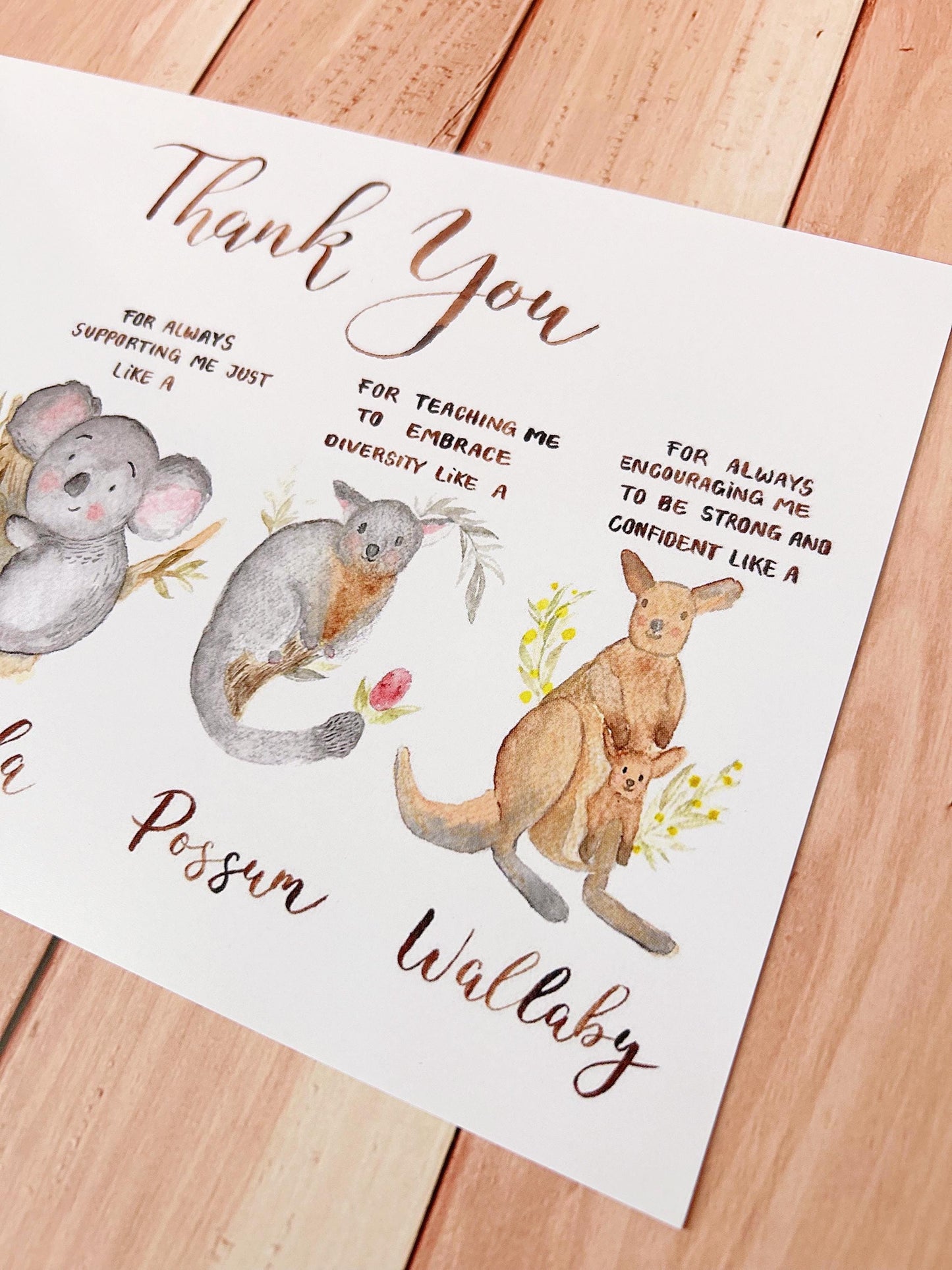 Australian Animals Thank You Card: Watercolor Teacher Appreciation