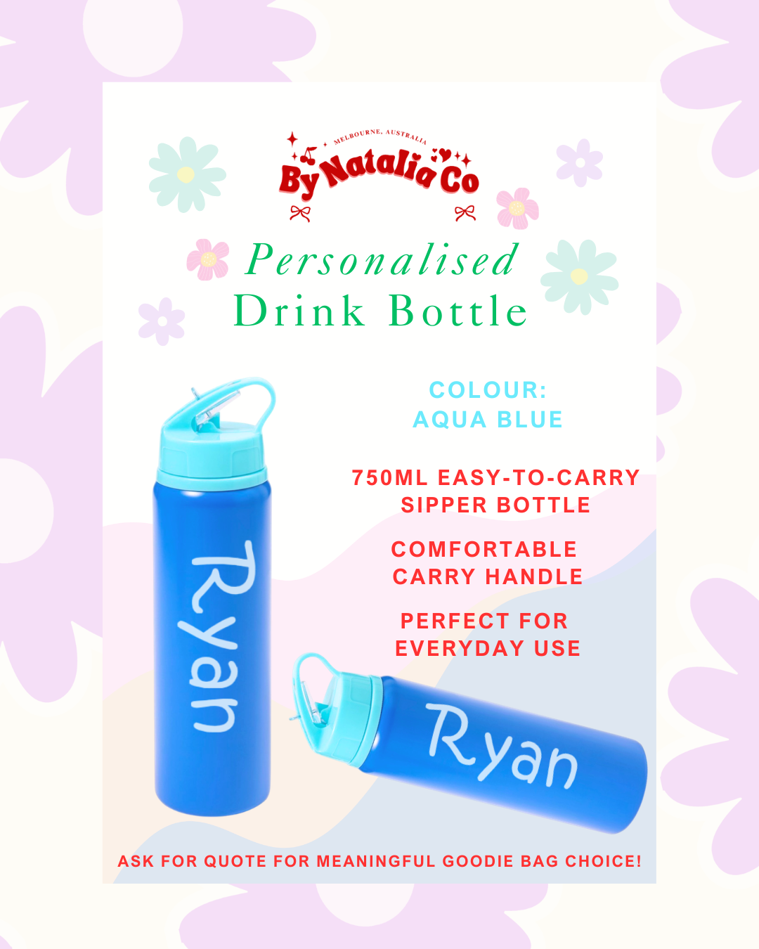 Personalised Gifts Ideas | Drink Bottle Pretty Pastel Colours