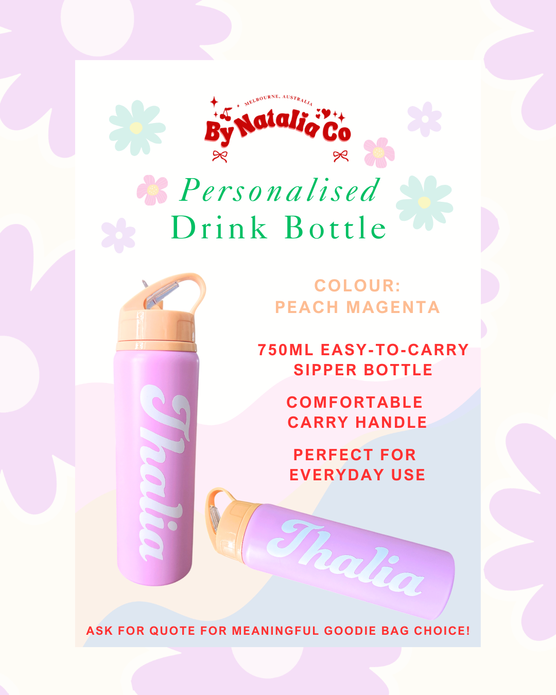 Personalised Gifts Ideas | Drink Bottle Pretty Pastel Colours