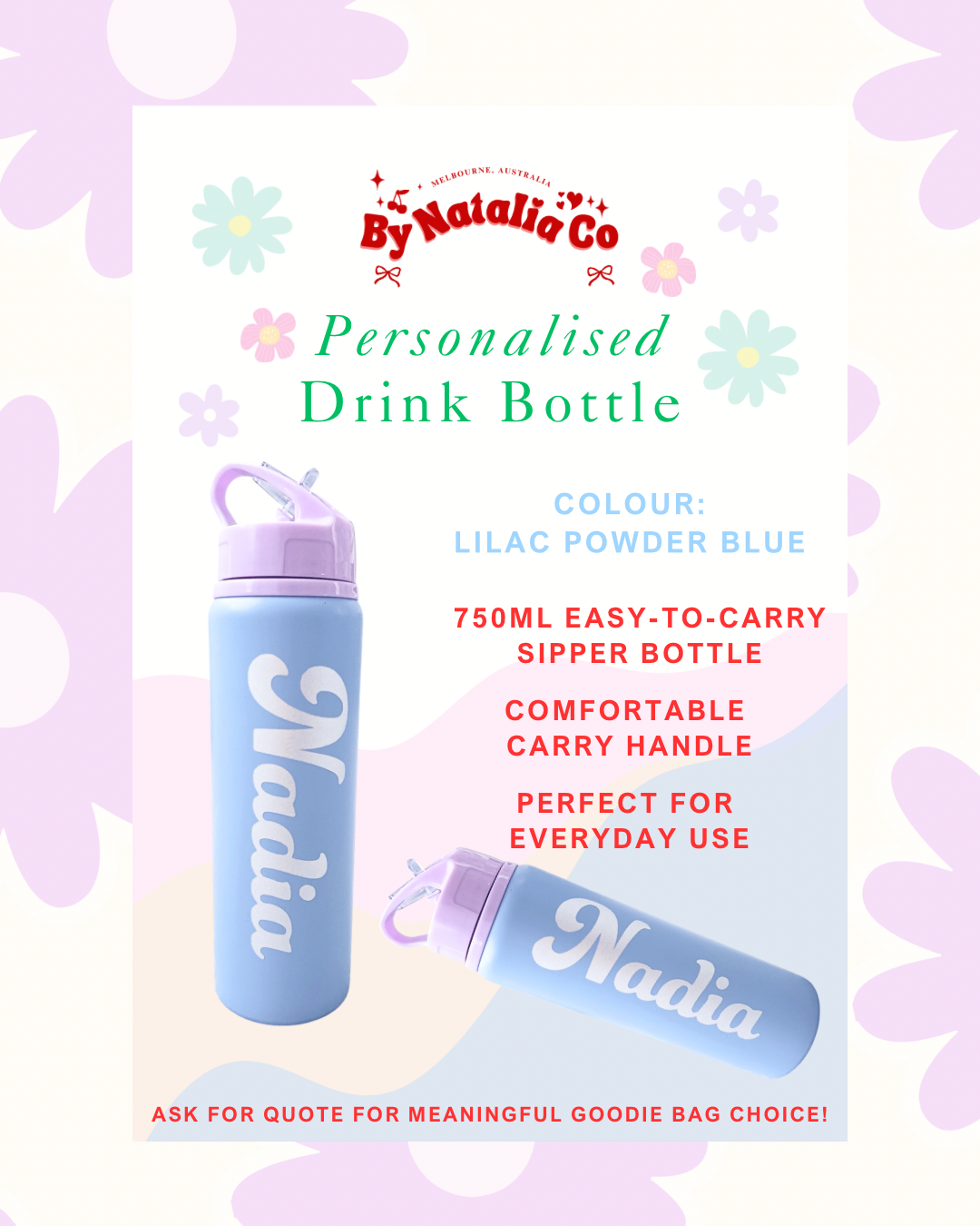 Personalised Gifts Ideas | Drink Bottle Pretty Pastel Colours