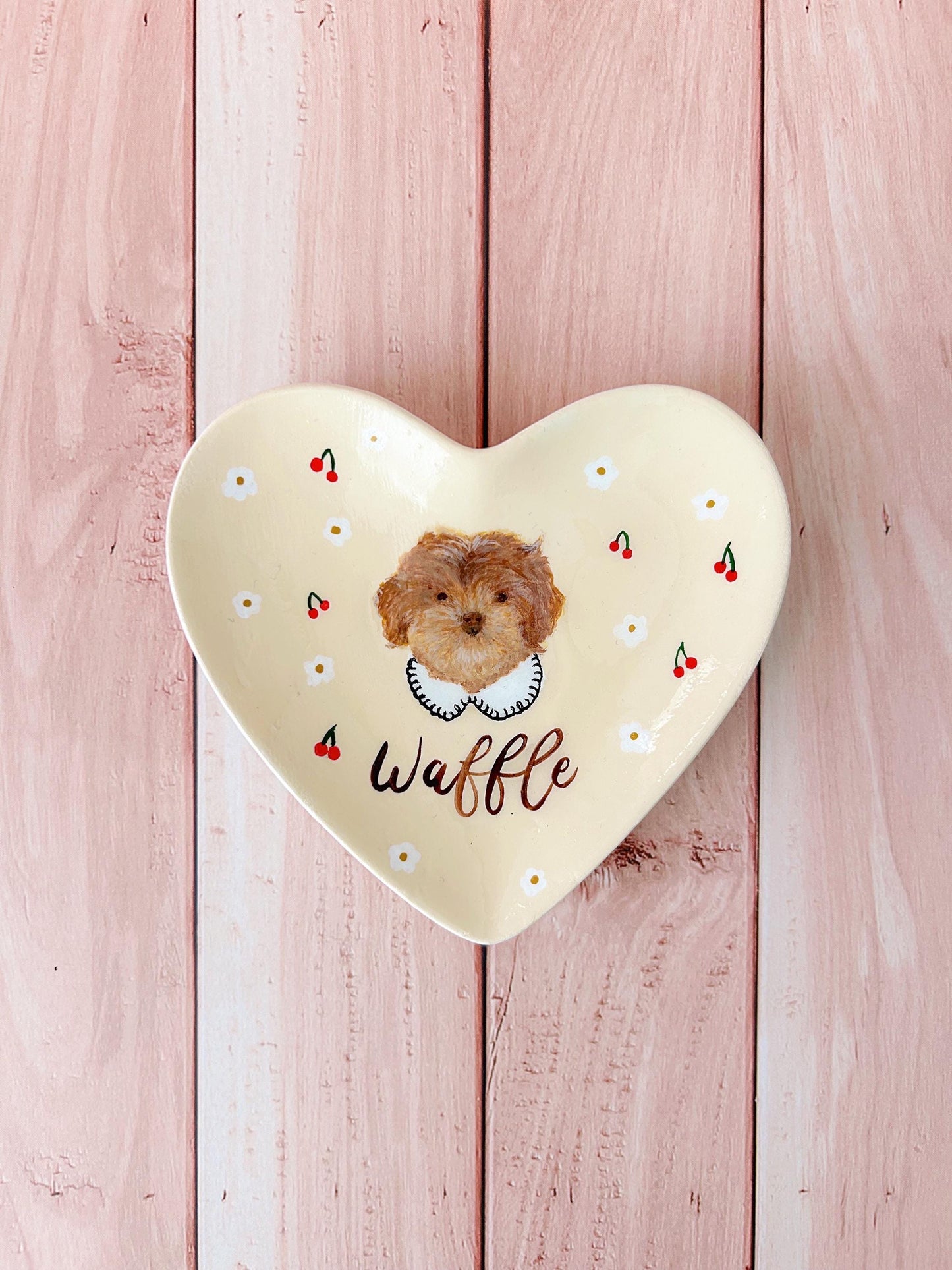 Personalised Gift | Custom Pet Portrait Ceramic Heart Shaped Trinket Tray | Handpainted