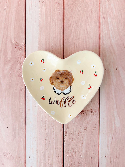 Personalised Gift | Custom Pet Portrait Ceramic Heart Shaped Trinket Tray | Handpainted