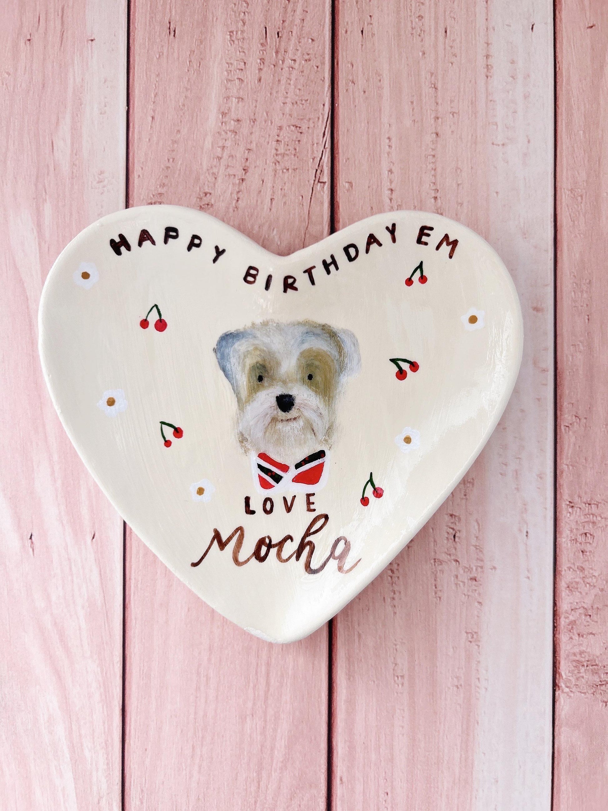 Personalised Gift | Custom Pet Portrait Ceramic Heart Shaped Trinket Tray | Handpainted