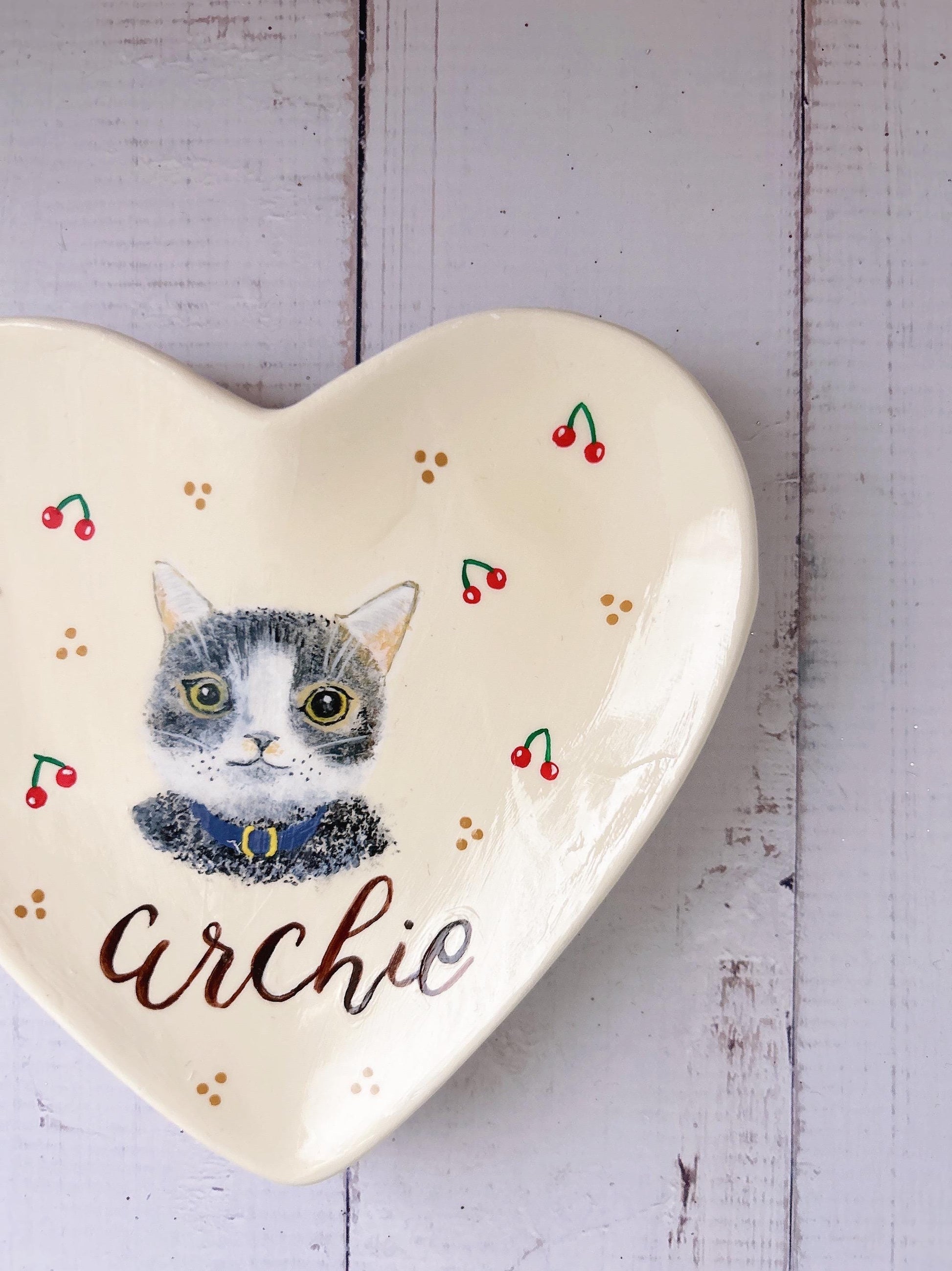 Personalised Gift | Custom Pet Portrait Ceramic Heart Shaped Trinket Tray | Handpainted