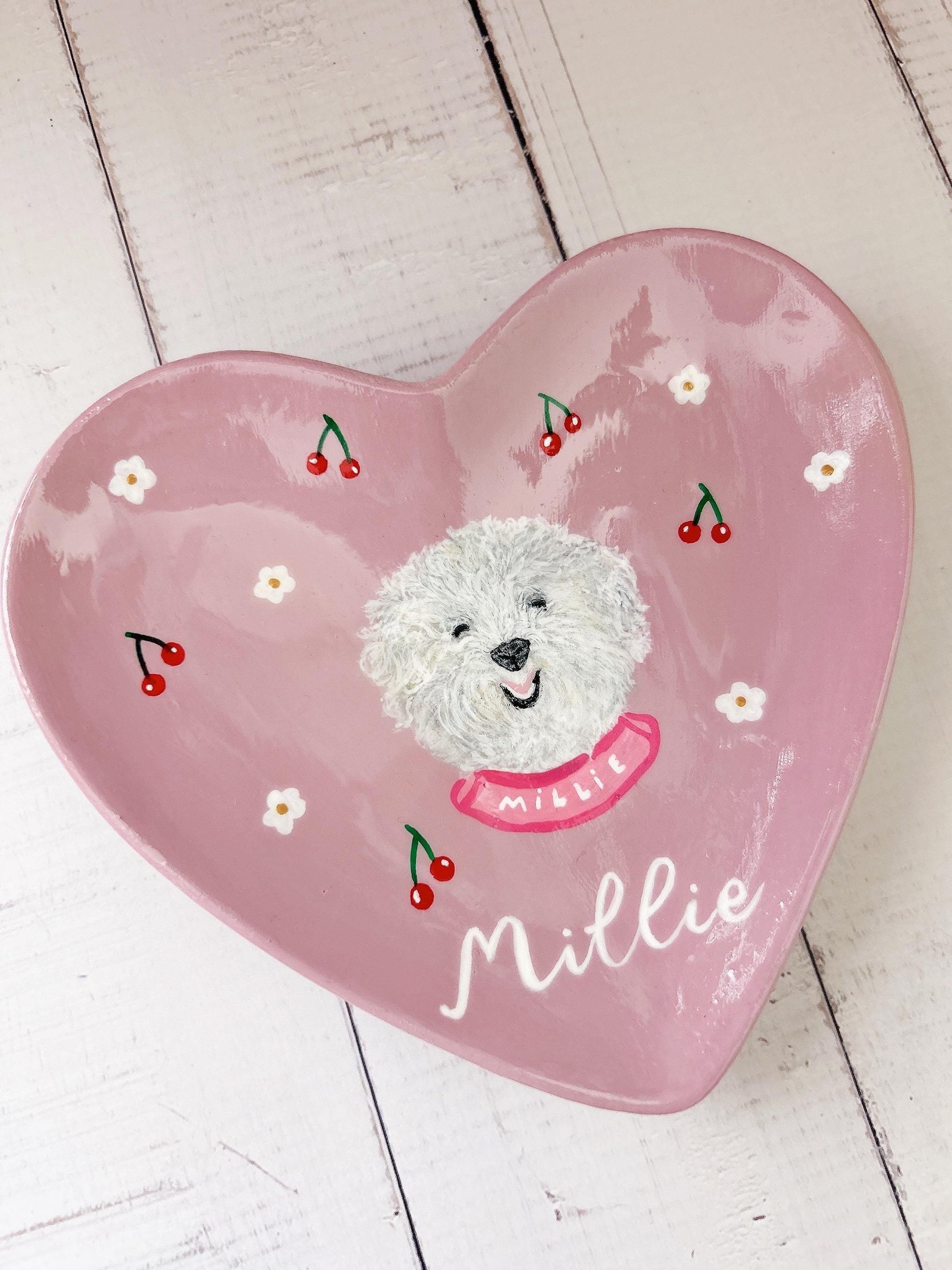 Personalised Gift | Custom Pet Portrait Ceramic Heart Shaped Trinket Tray | Handpainted