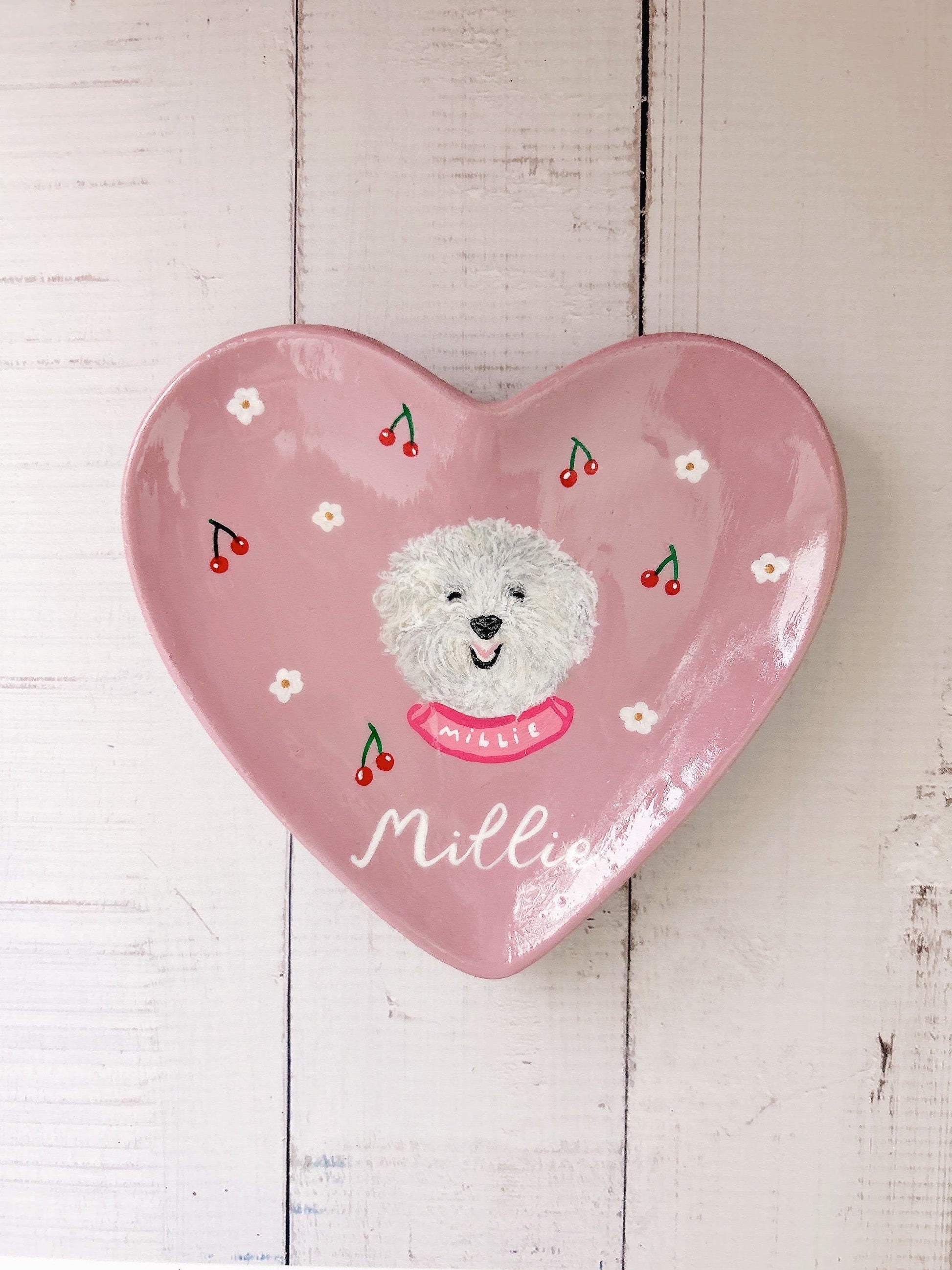 Personalised Gift | Custom Pet Portrait Ceramic Heart Shaped Trinket Tray | Handpainted