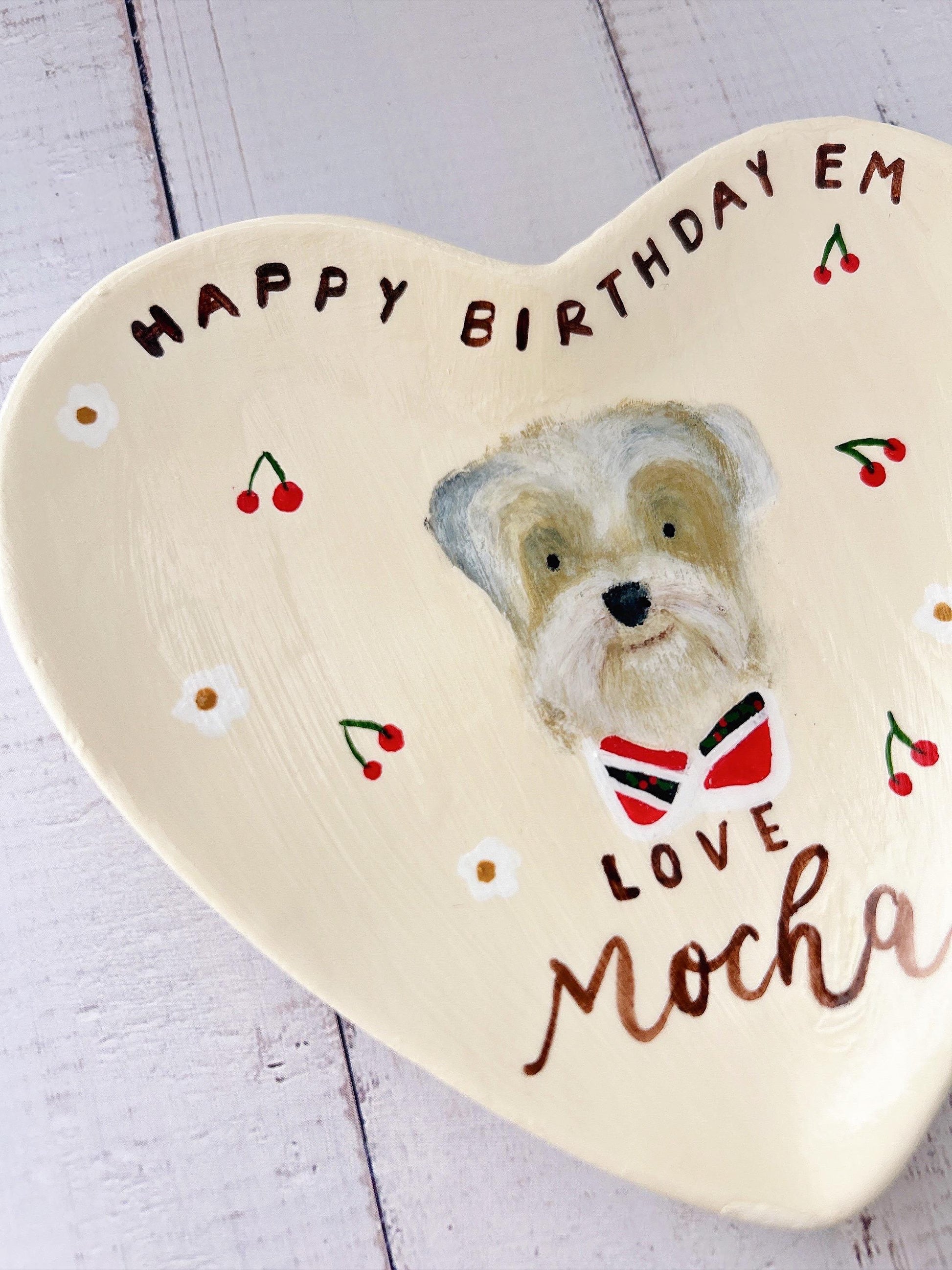 Personalised Gift | Custom Pet Portrait Ceramic Heart Shaped Trinket Tray | Handpainted