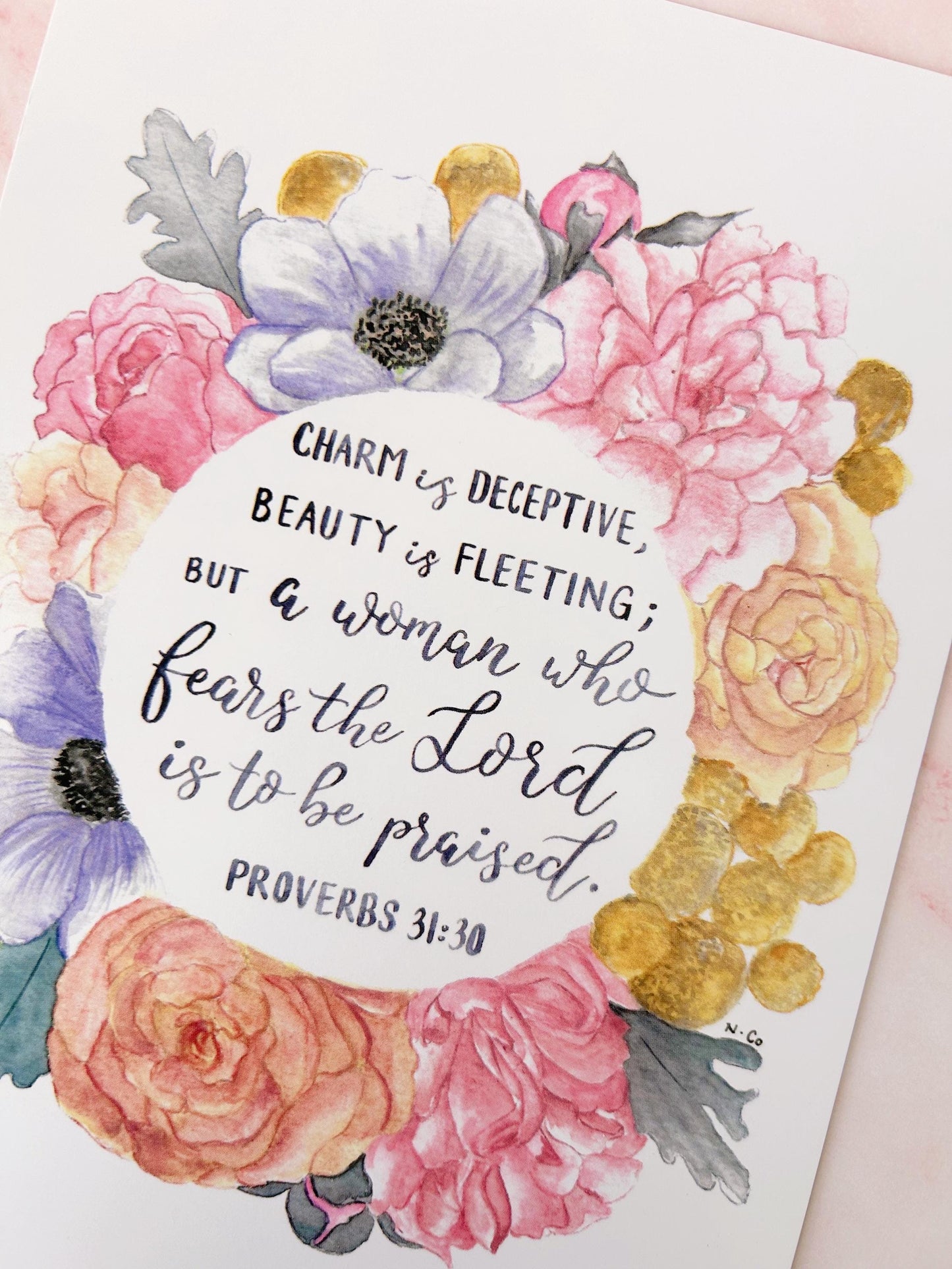 Proverbs 31 Woman Card: Watercolor Floral Bible Verse Art