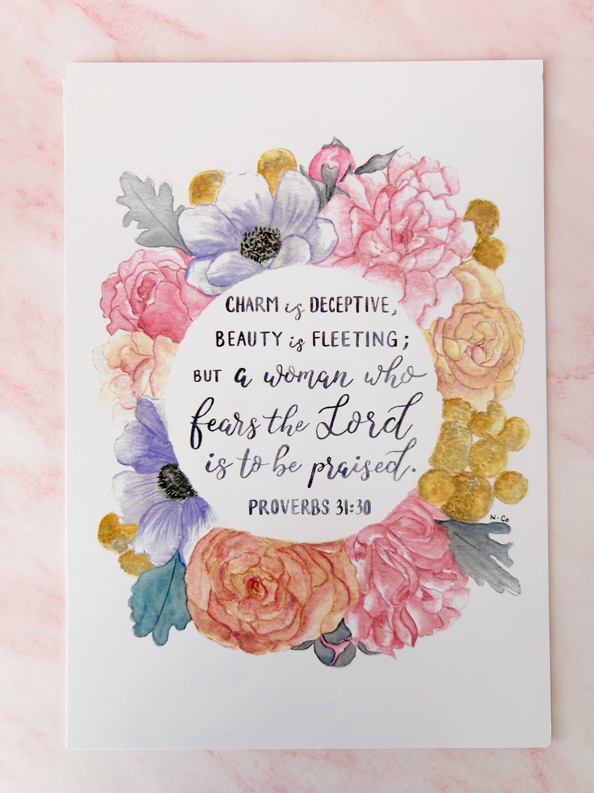 Proverbs 31 Woman Card: Watercolor Floral Bible Verse Art