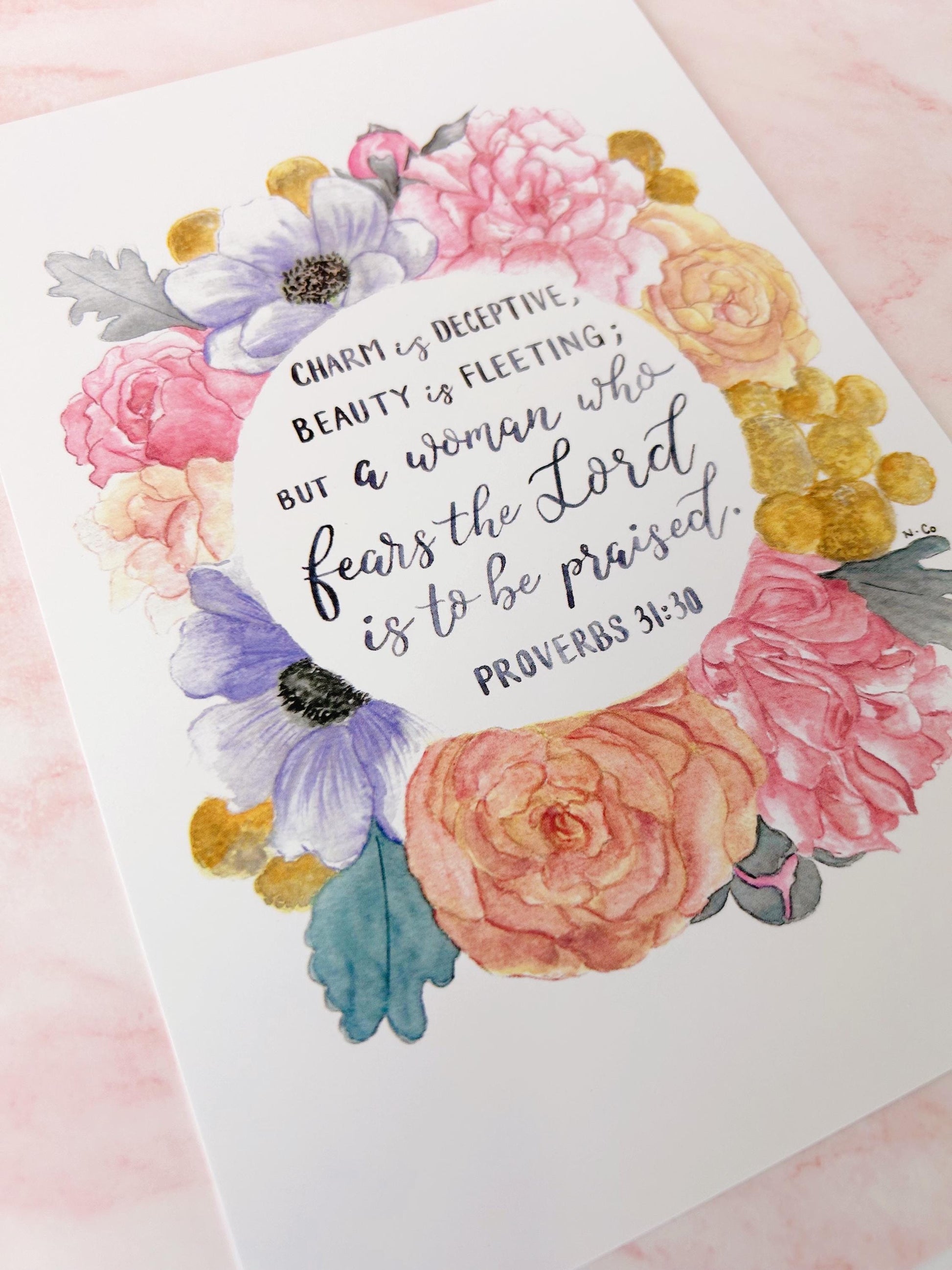 Proverbs 31 Woman Card: Watercolor Floral Bible Verse Art