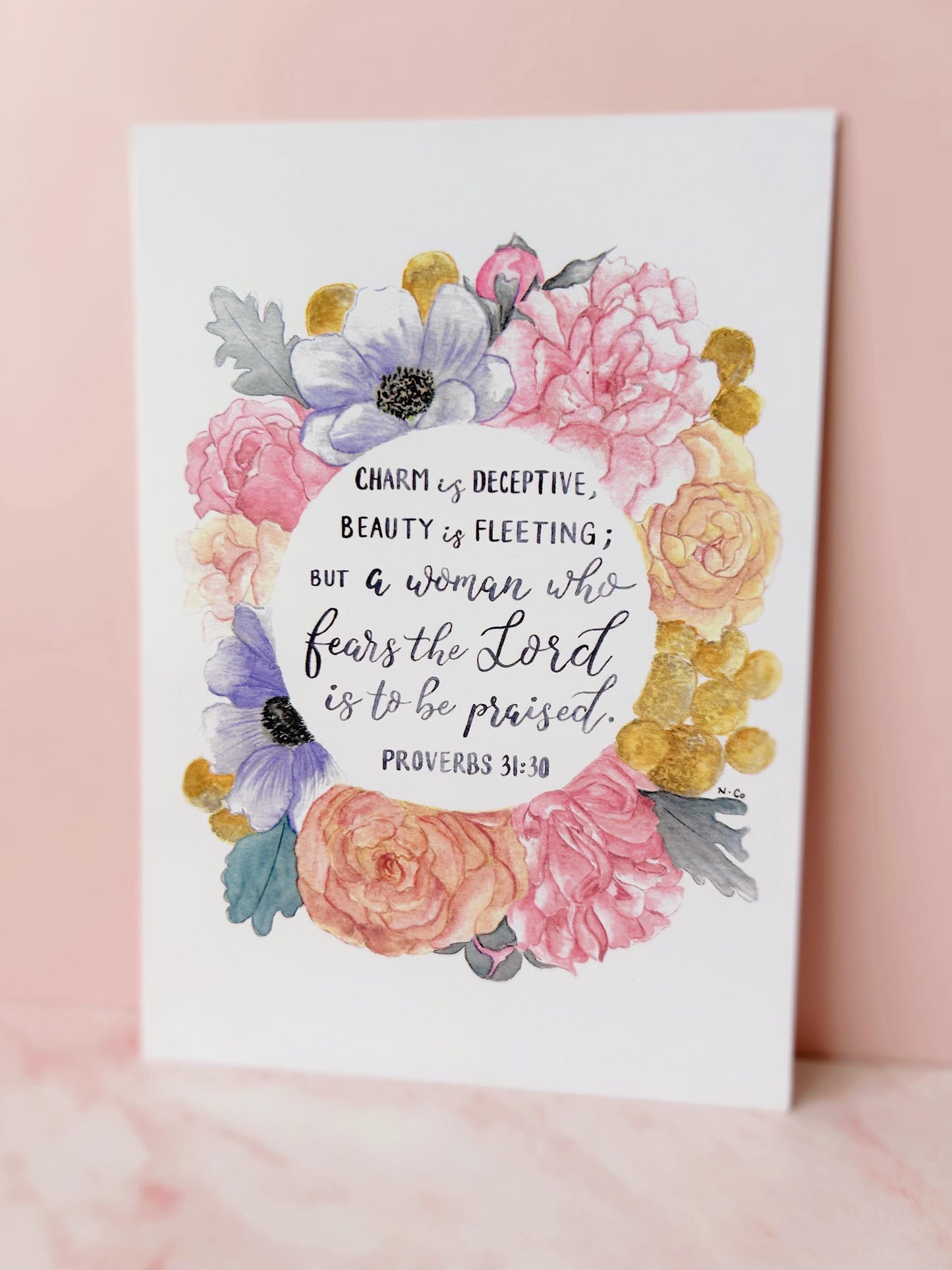 Proverbs 31 Woman Card: Watercolor Floral Bible Verse Art