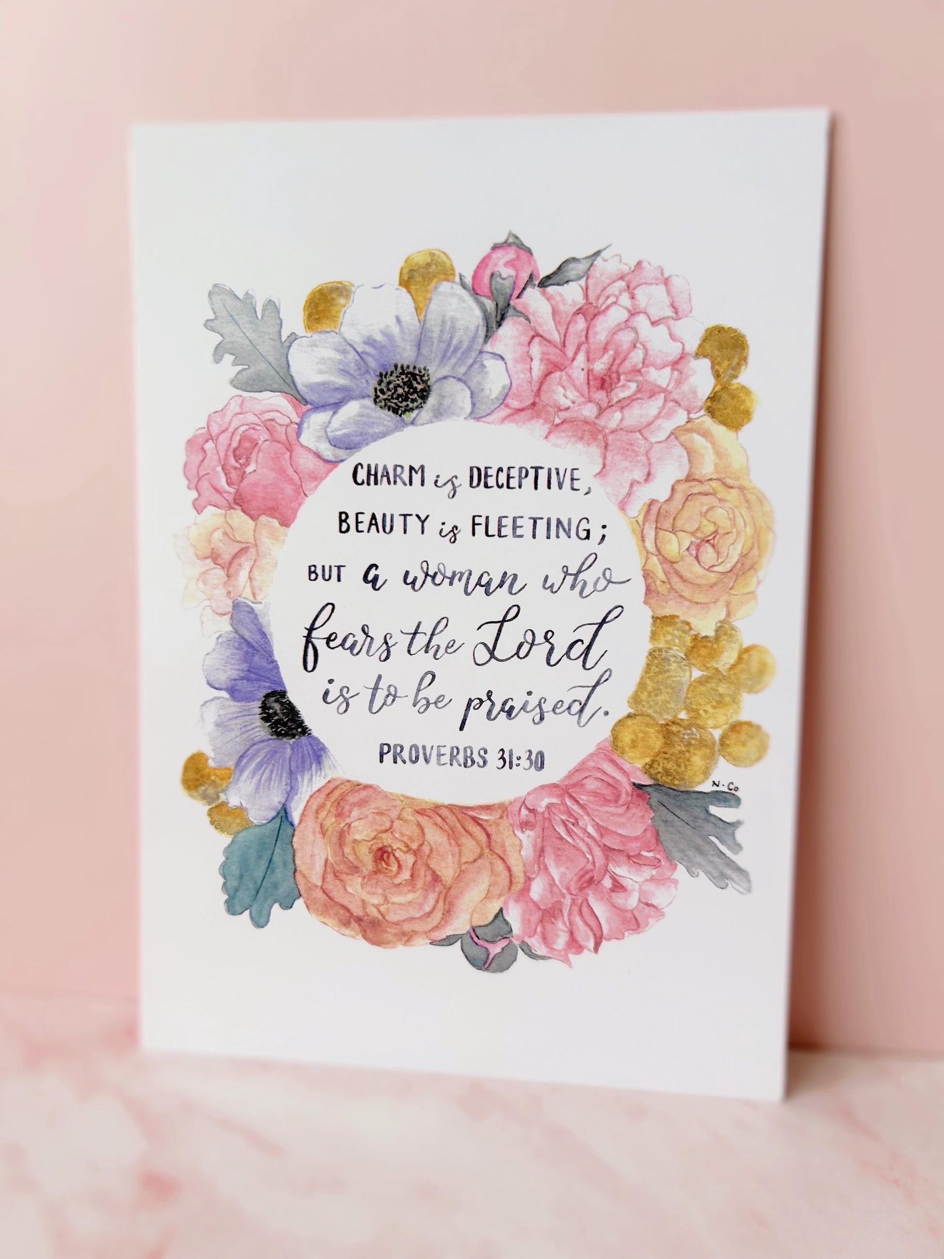 Proverbs 31 Woman Card: Watercolor Floral Bible Verse Art