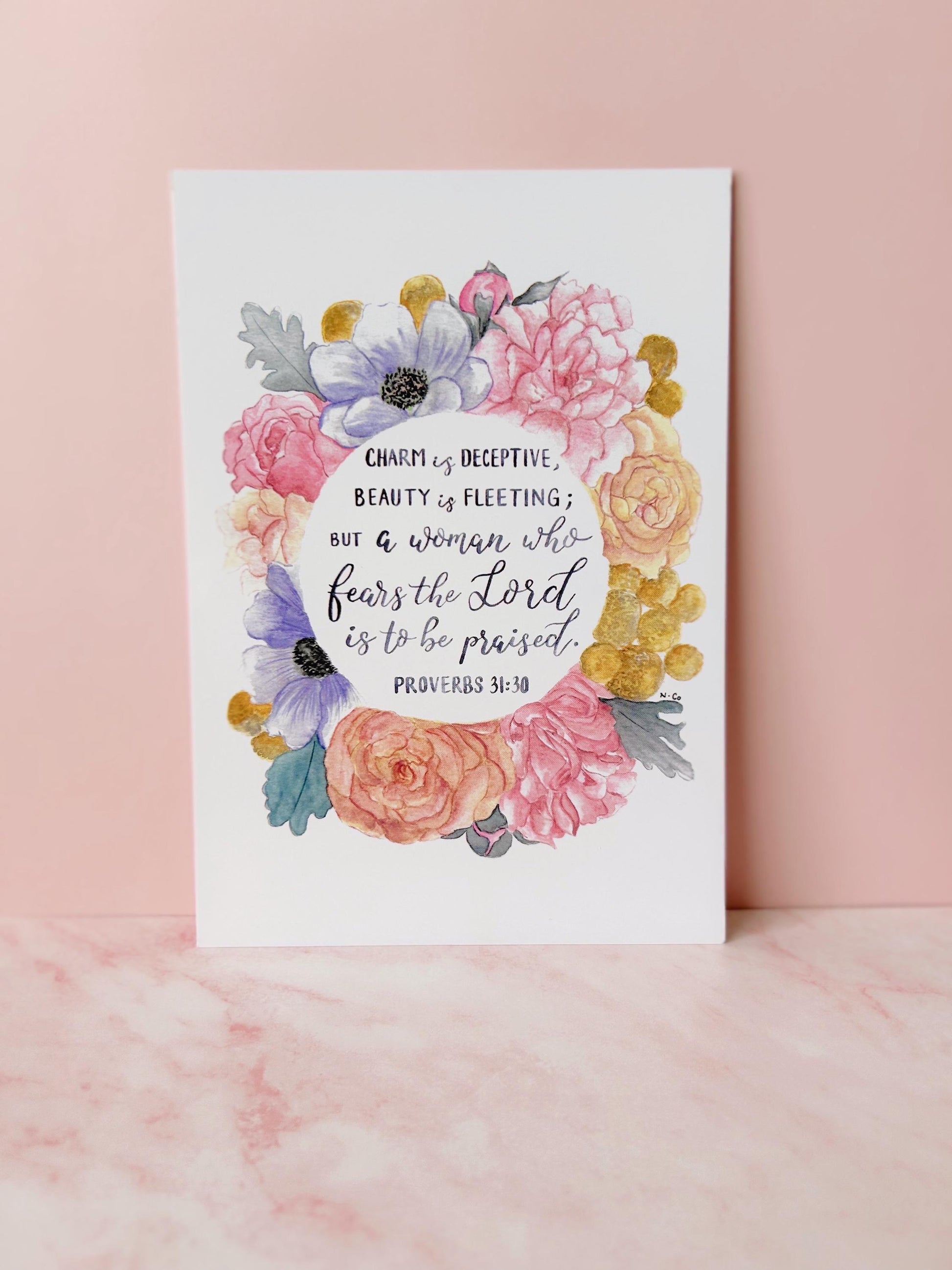 Proverbs 31 Woman Card: Watercolor Floral Bible Verse Art